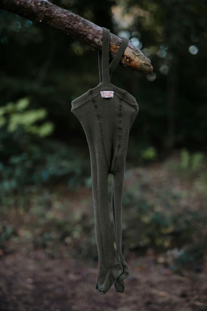 Silly Silas Ribbed Footed Tights, Olive