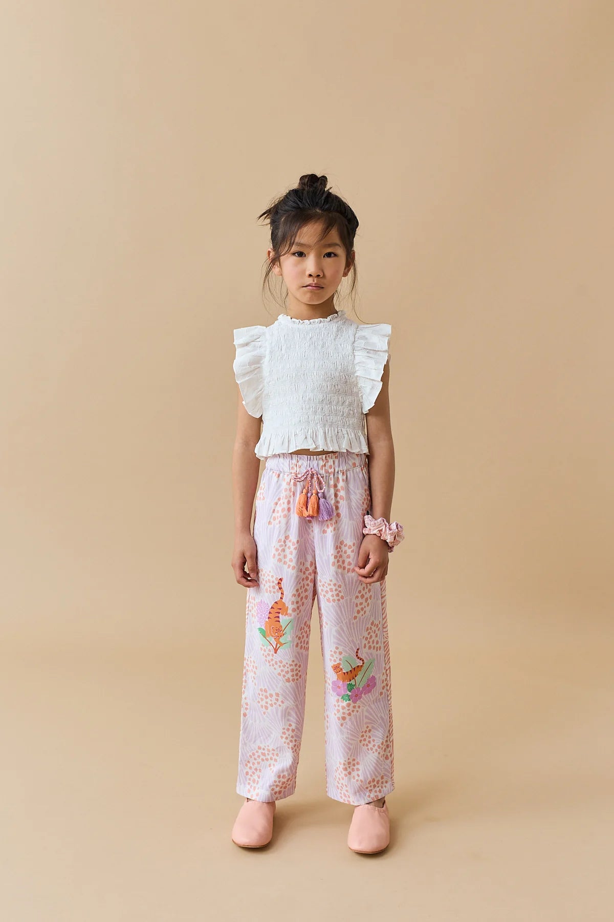Girls Jacquie Top with Peplum Ruffles, Off White