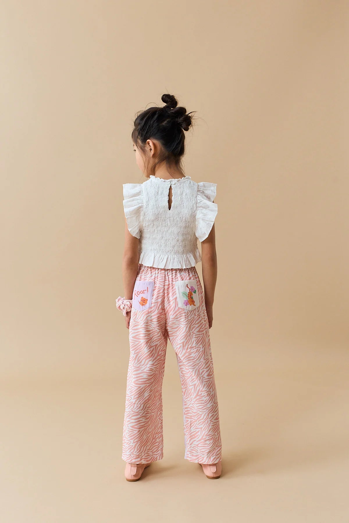 Girls Jacquie Top with Peplum Ruffles, Off White