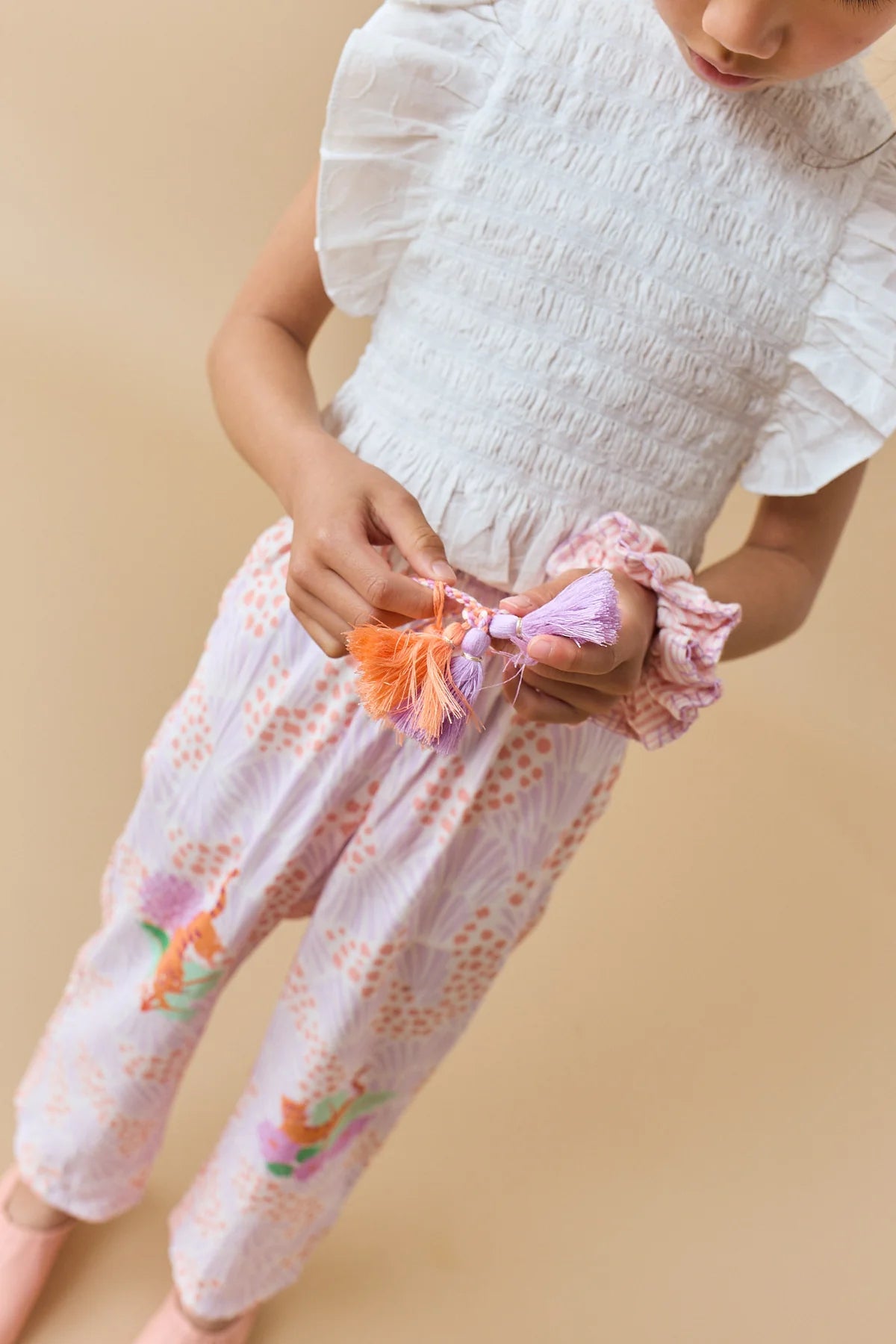 Girls Jacquie Top with Peplum Ruffles, Off White