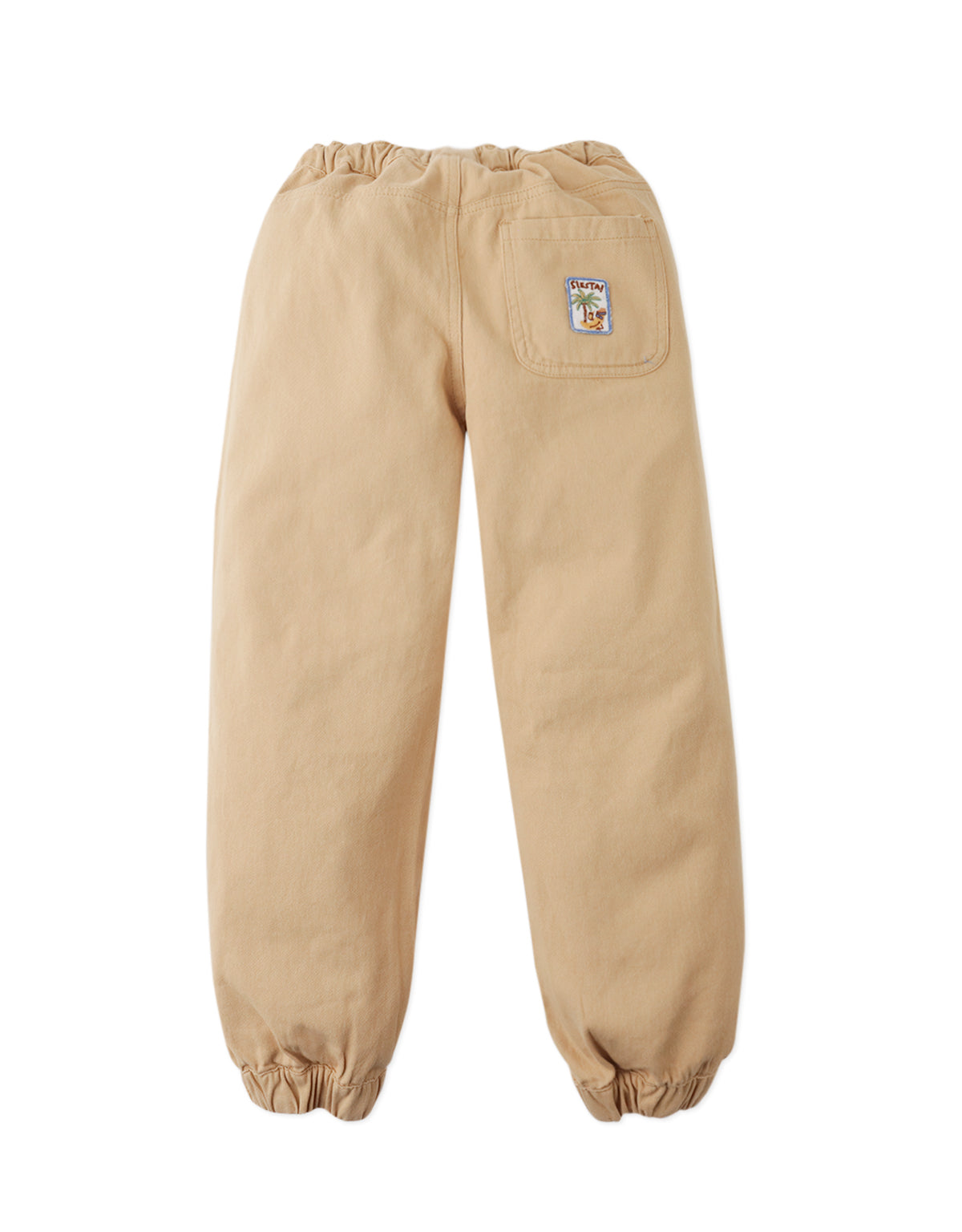 Matt Fine Twill Drawstring Joggers with Patches, Khaki