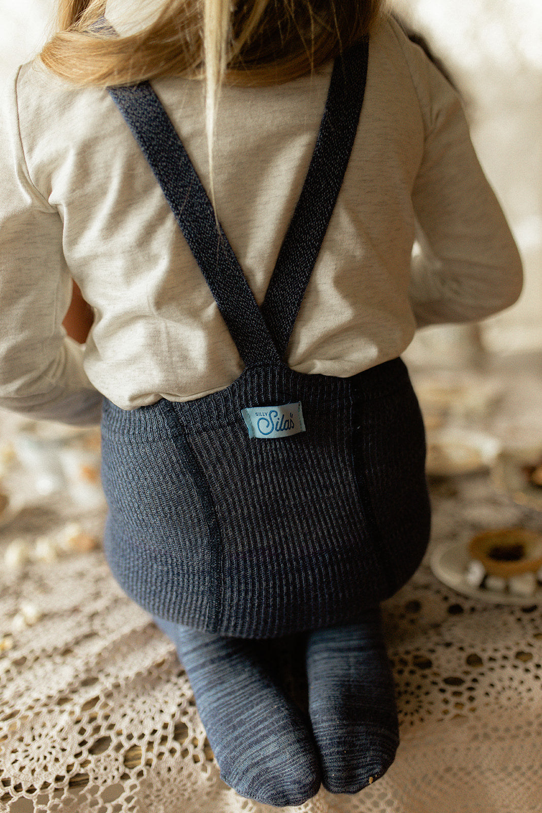 Silly Silas Ribbed Footed Tights, Denim