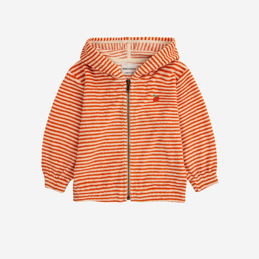 Baby Orange Stripes Terry Zipped Hoodie