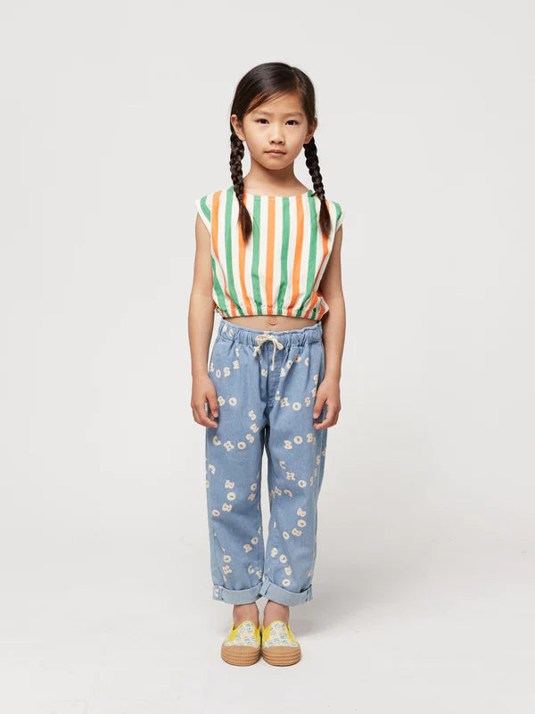 Bobo Choses Circle All Over Denim Pants, Light Blue