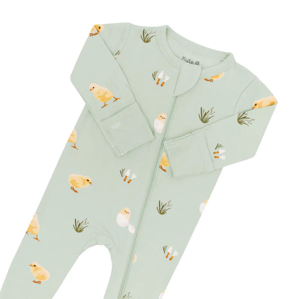 Zippered Romper Footie, Aloe Chick
