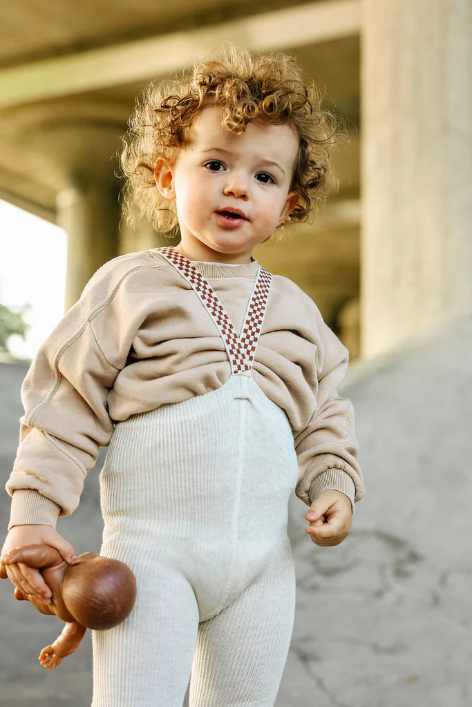 Silly Silas Ribbed Footless Tights, Cream Blend Checked