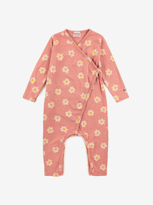 Baby Flower All Over Wrap Overall, Salmon Pink