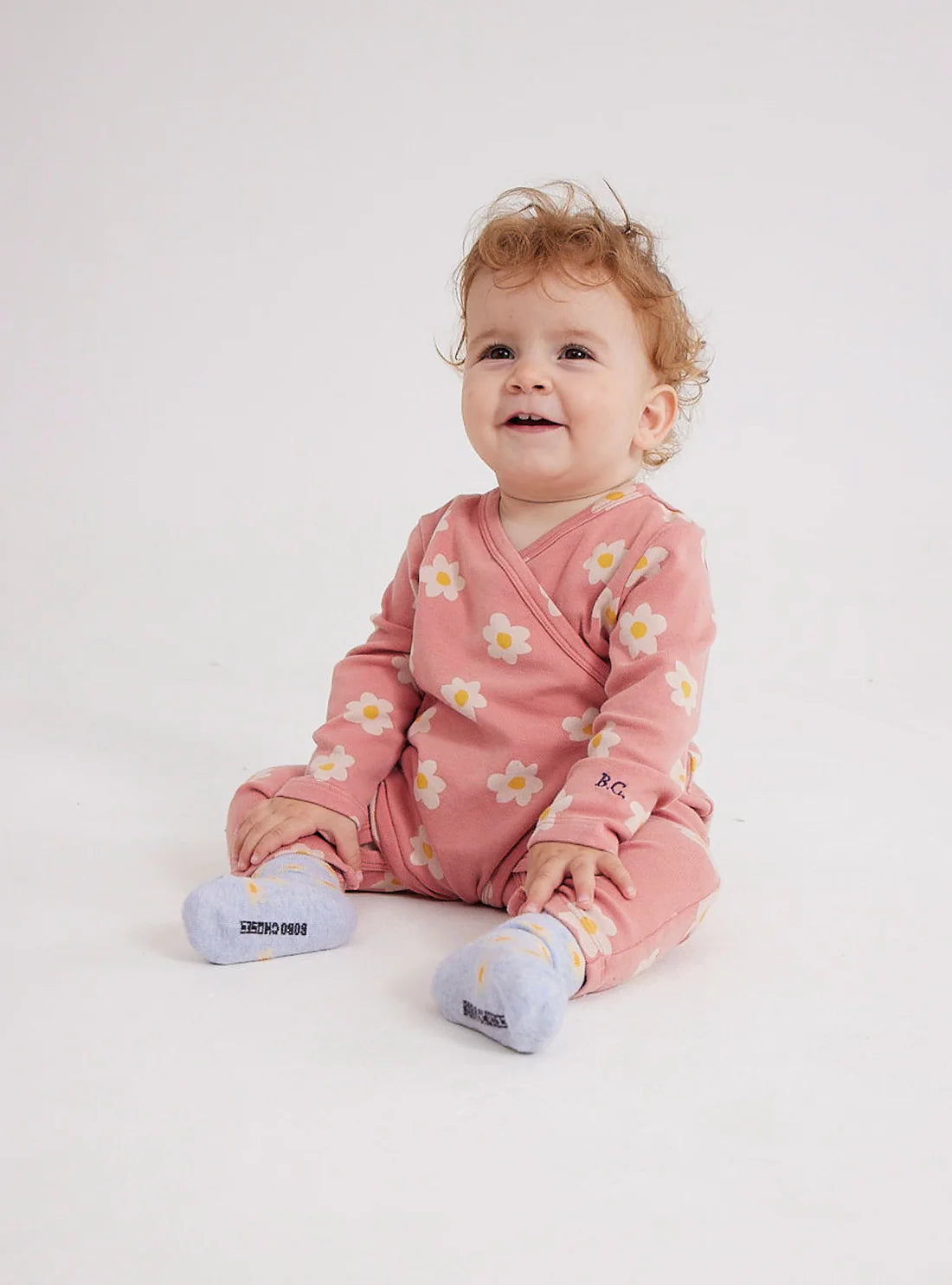 Baby Flower All Over Wrap Overall, Salmon Pink