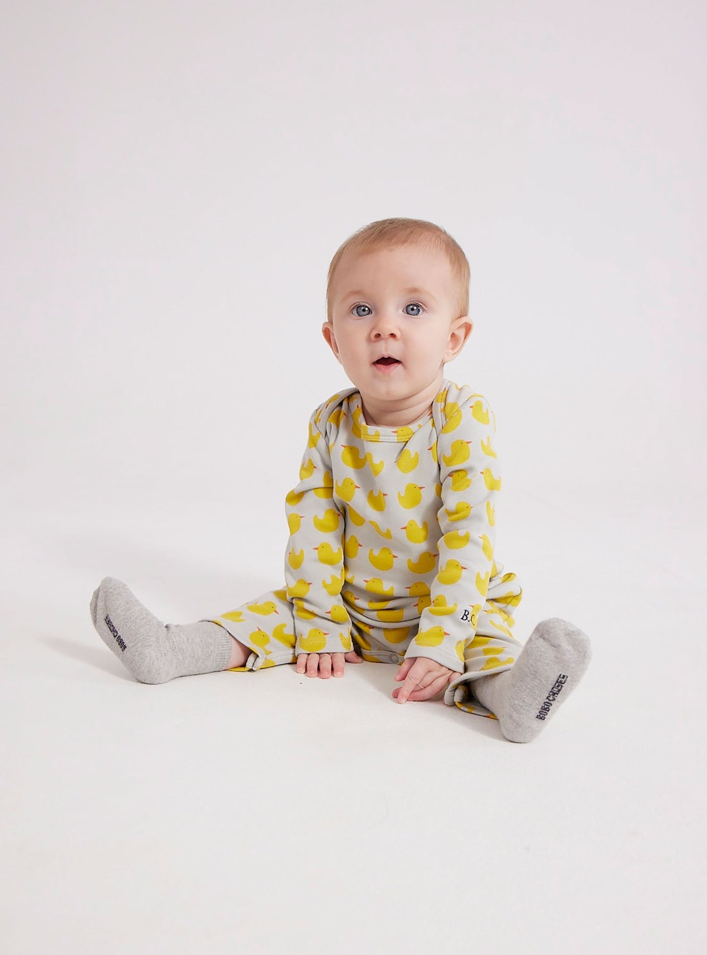 Baby Rubber Duck All Over Overall, Light Grey