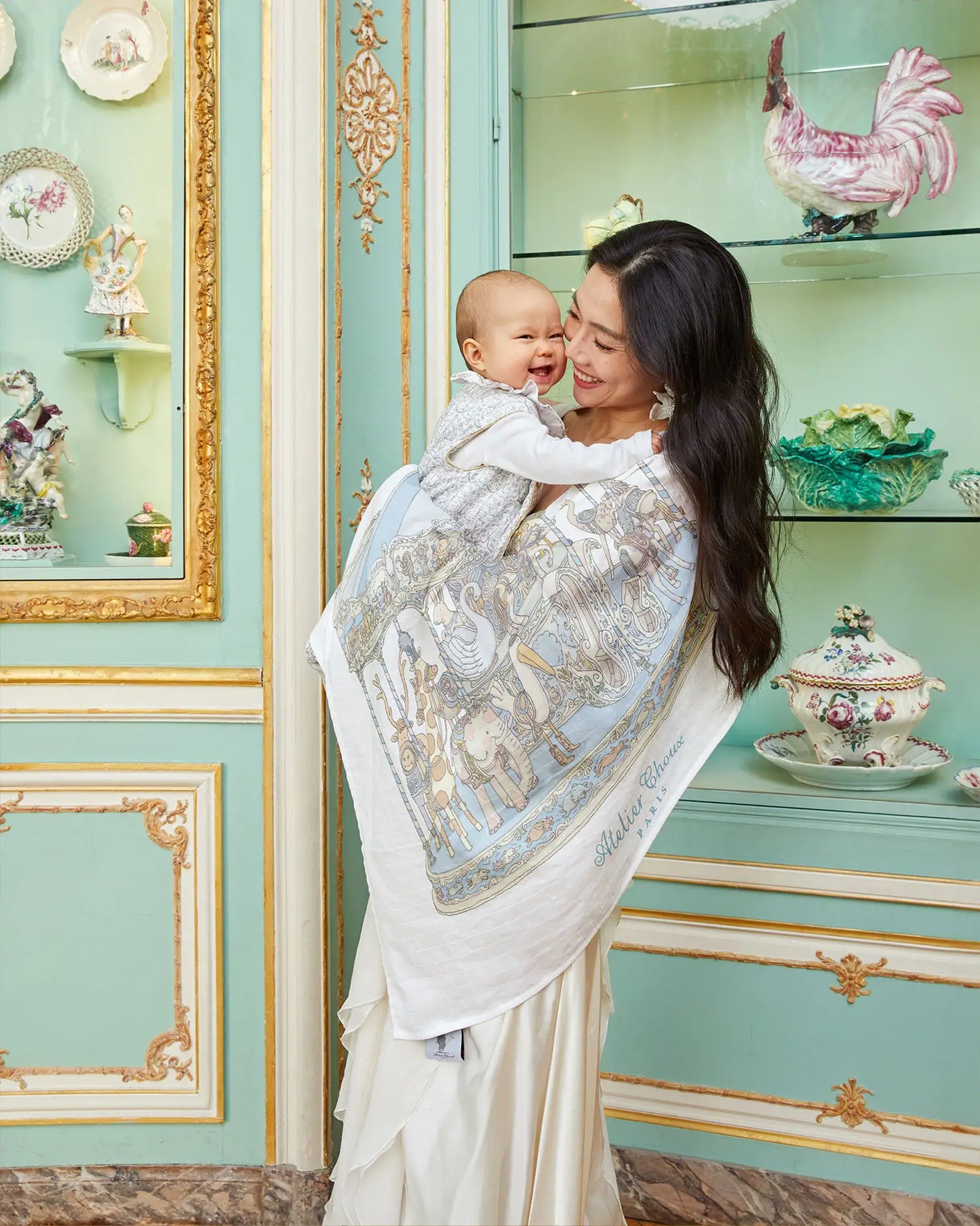 Atelier Choux Paris Organic Cotton Carrés, Carousel Blue