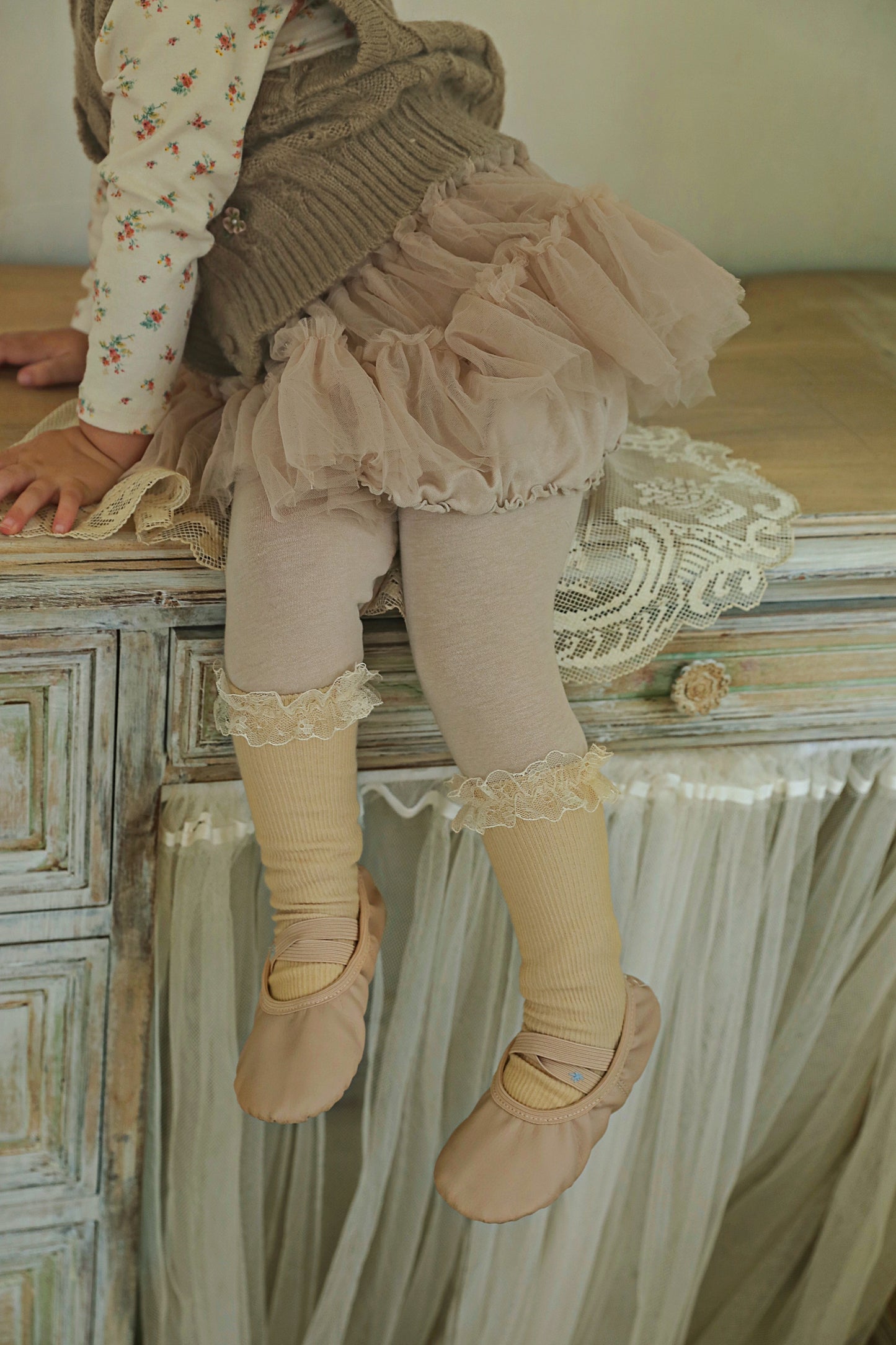 Roche Skirt with Tights, Rose Beige