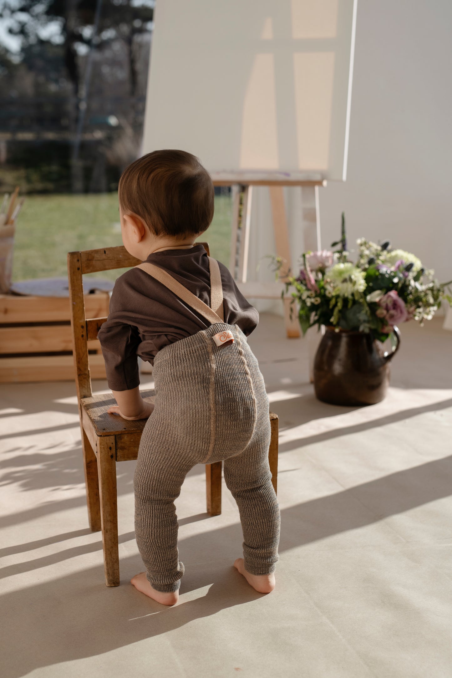 Silly Silas Ribbed Footless Tights, Charcoaly Brown