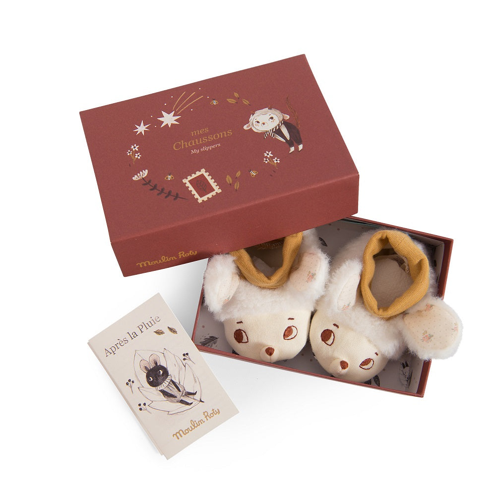 Moulin Roty Apres la Pluie Nuage Sheep Slippers 0-6M, Ivory
