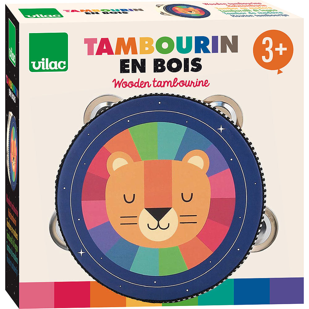 Vilac Wooden Tambourine, Rainbow