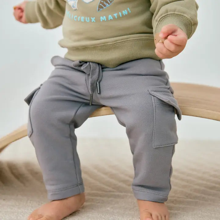 Organic Toddler Cargo Fleece Sweatpants, Grey