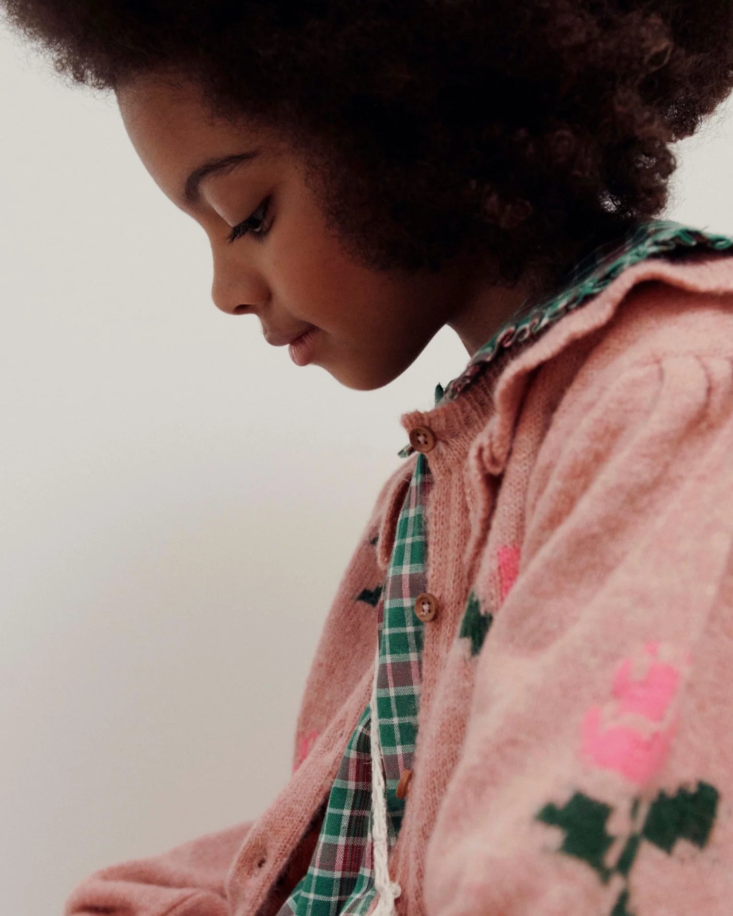 Floral Ruffled Collar Cardigan, Rose Pink