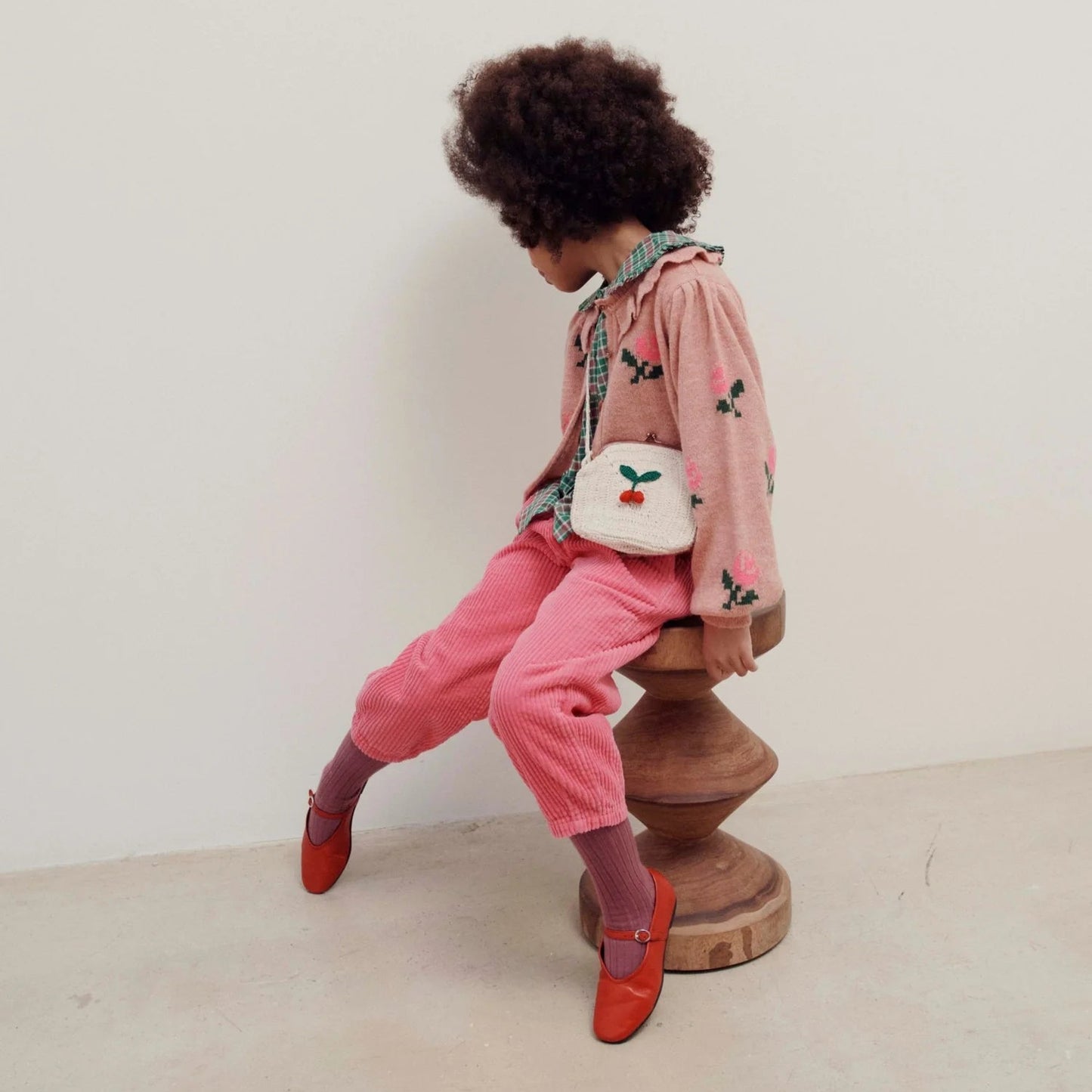 Floral Ruffled Collar Cardigan, Rose Pink