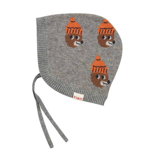 Bears Baby Bonnet, Medium Grey Melange