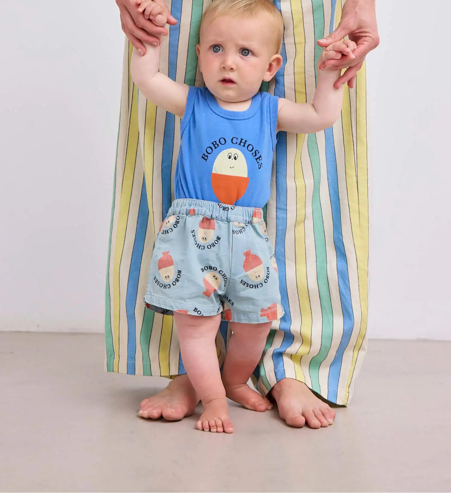 Morning Egg All Over Denim Shorts, Light Blue