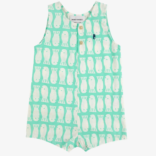Lucky Fish All Over Woven Playsuit, Light Green