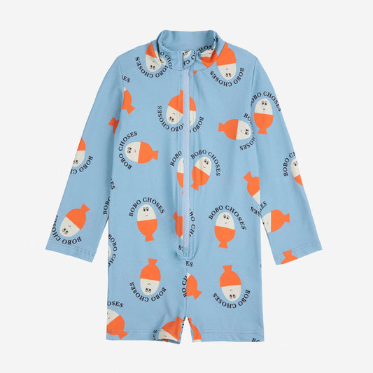 Morning Egg All Over Swim Overall, Light Blue