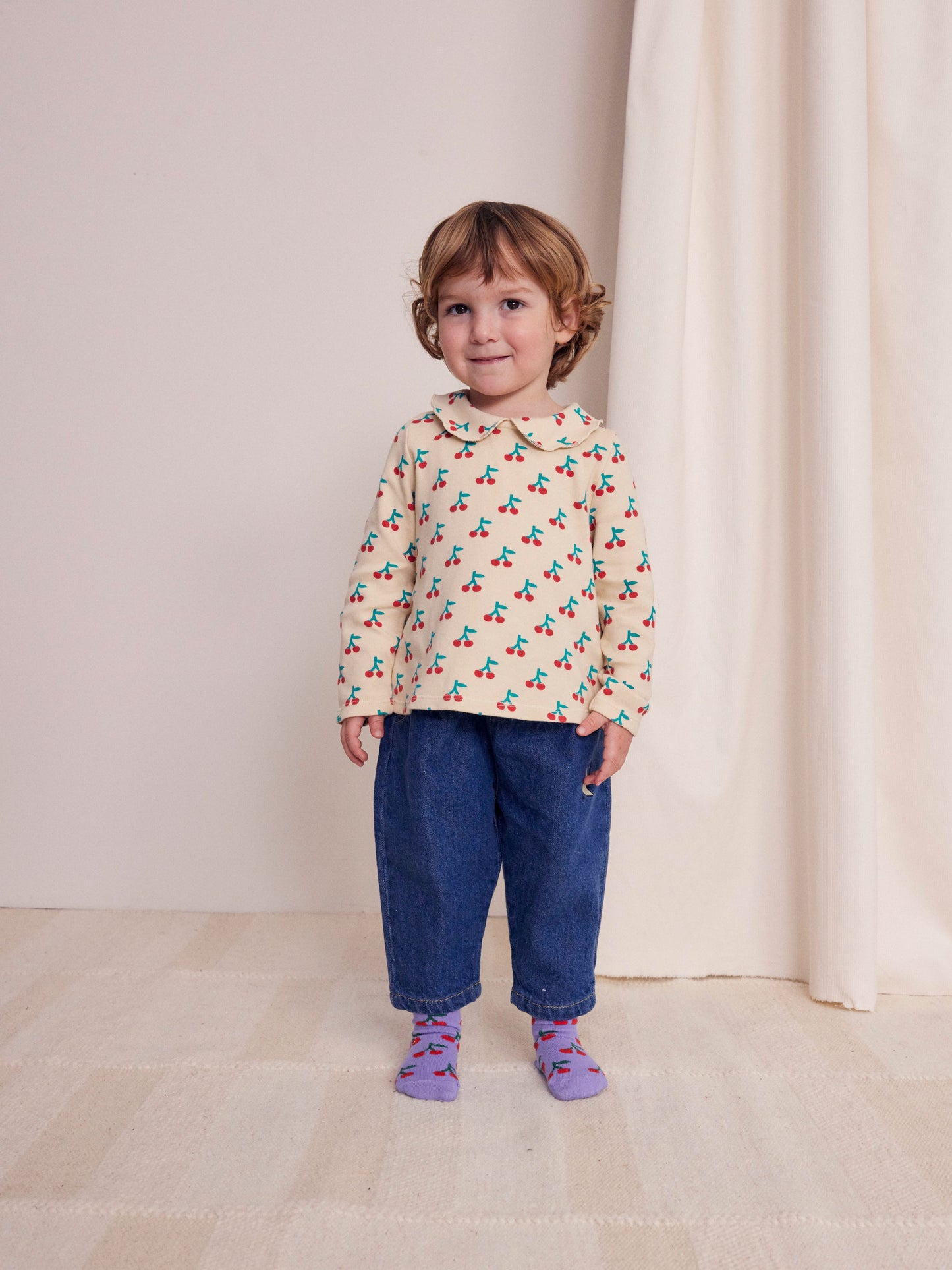 Baby Cherry All Over Collar T-shirt, White