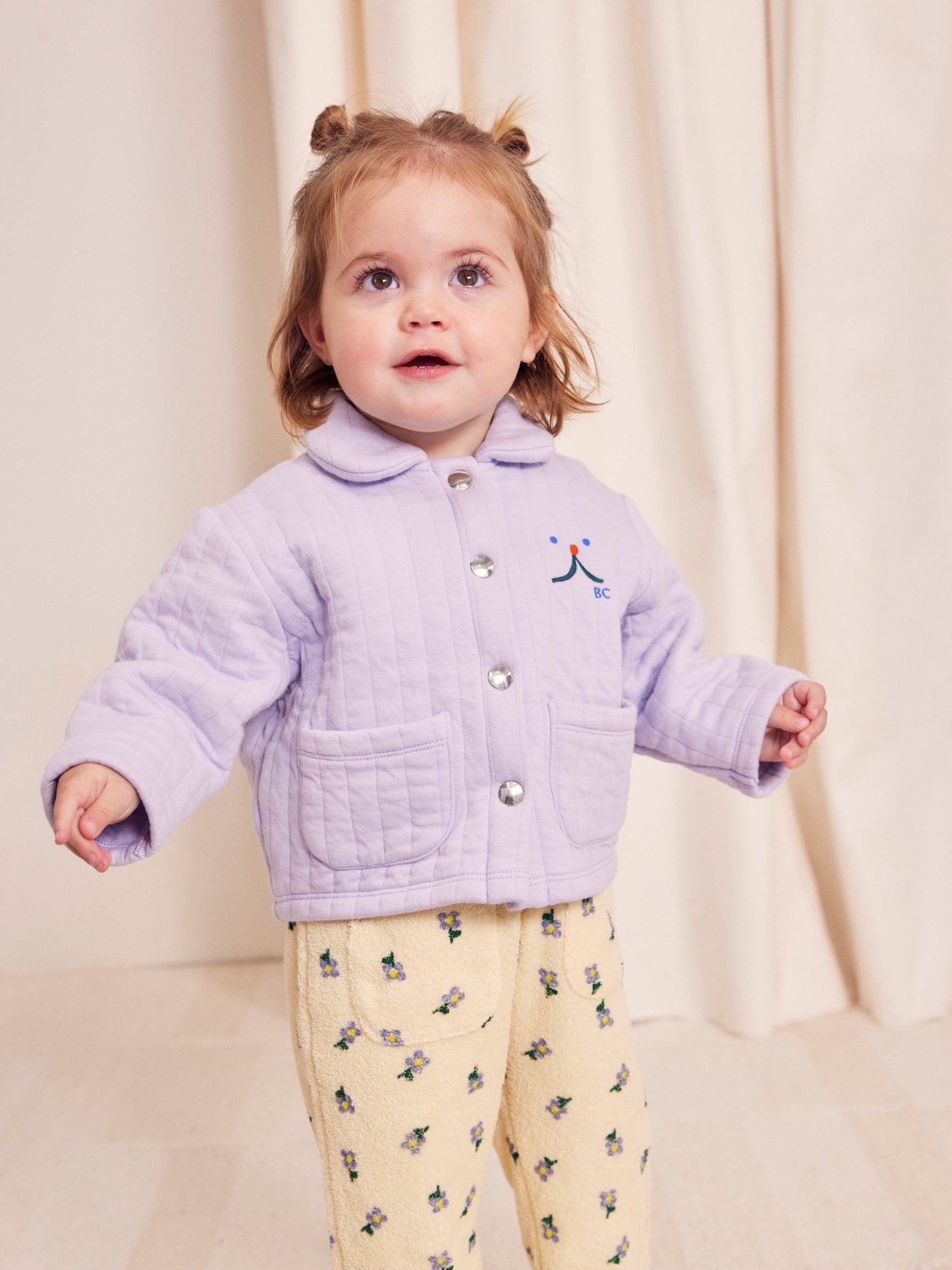Baby Funny Face Quilted Buttoned Sweatshirt, Lavender