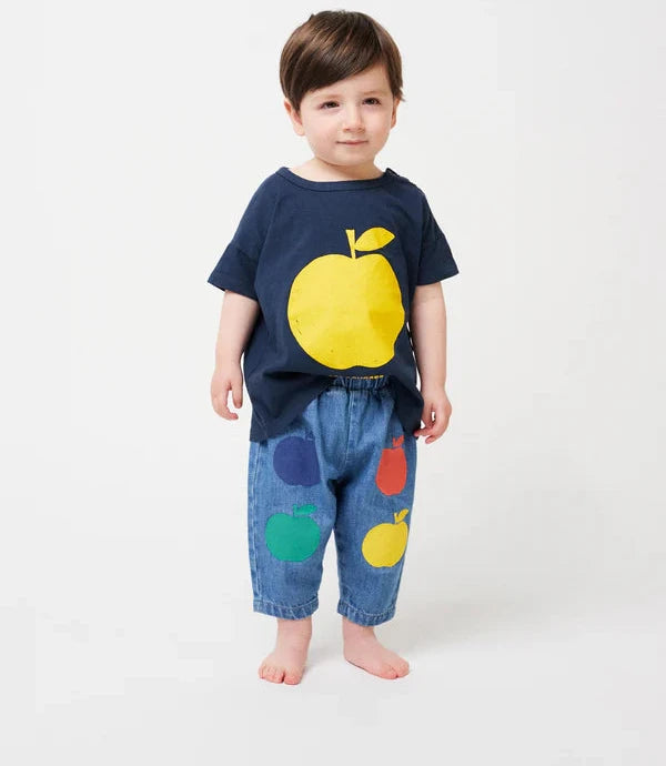 Baby Poma Multicolor Denim Pants, Blue