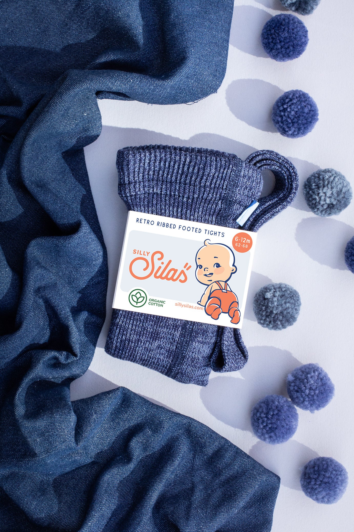 Silly Silas Ribbed Footed Tights, Denim
