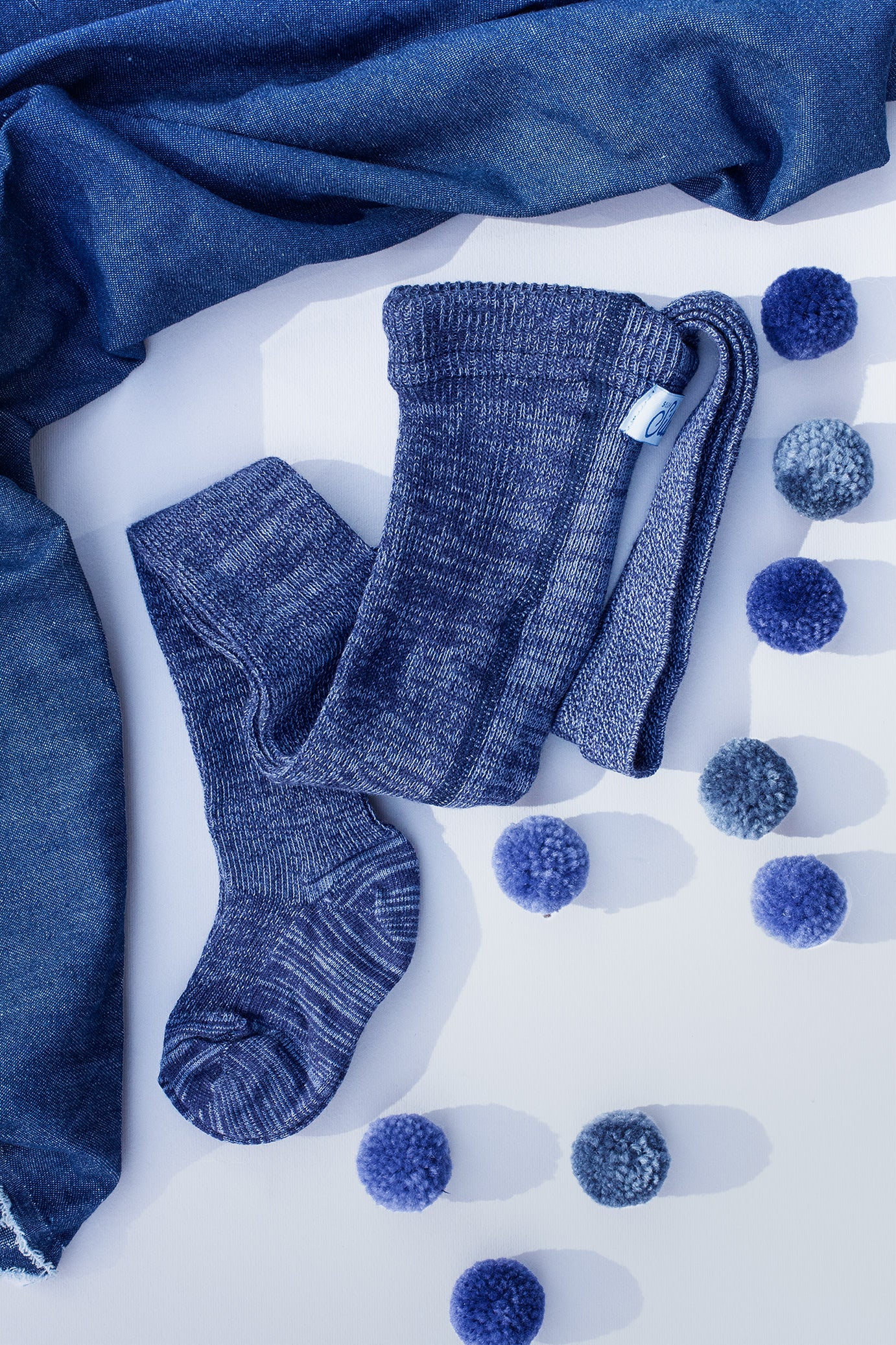 Silly Silas Ribbed Footed Tights, Denim