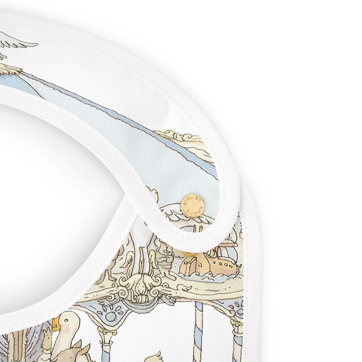 Atelier Choux Paris Organic Cotton Carrés & Bib Gift Set, Carousel Blue