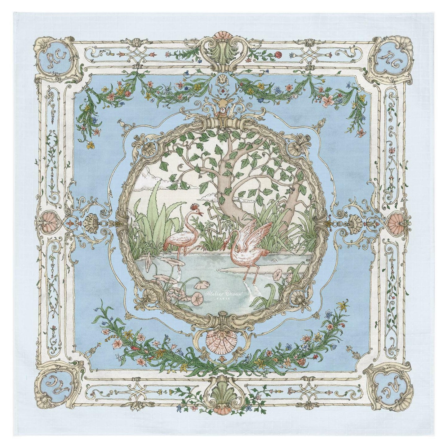 Atelier Choux Paris Organic Cotton Carrés, Tapestry Brilliant Blue