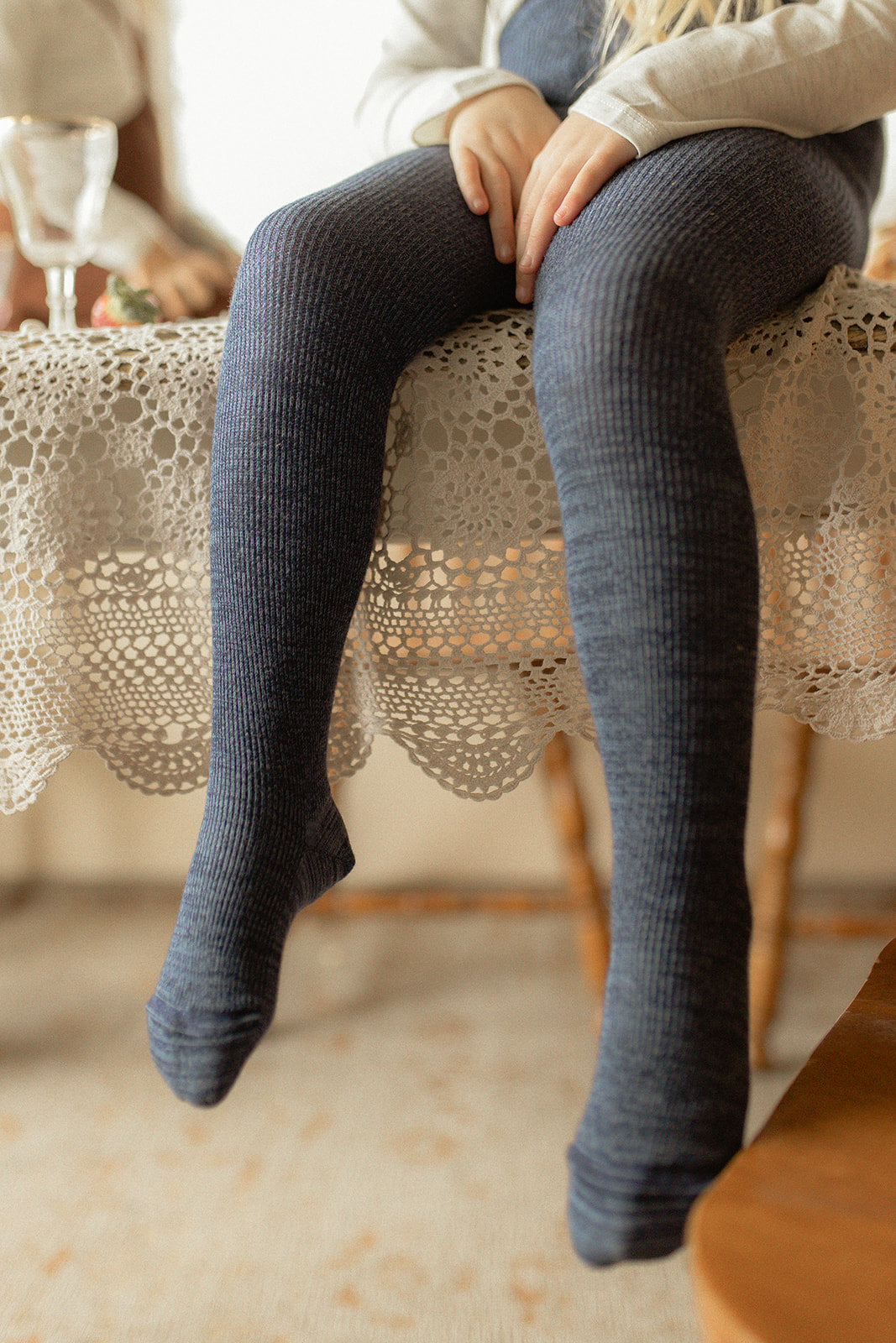 Silly Silas Ribbed Footed Tights, Denim