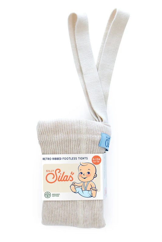Silly Silas Ribbed Footless Tights, Cream Blend
