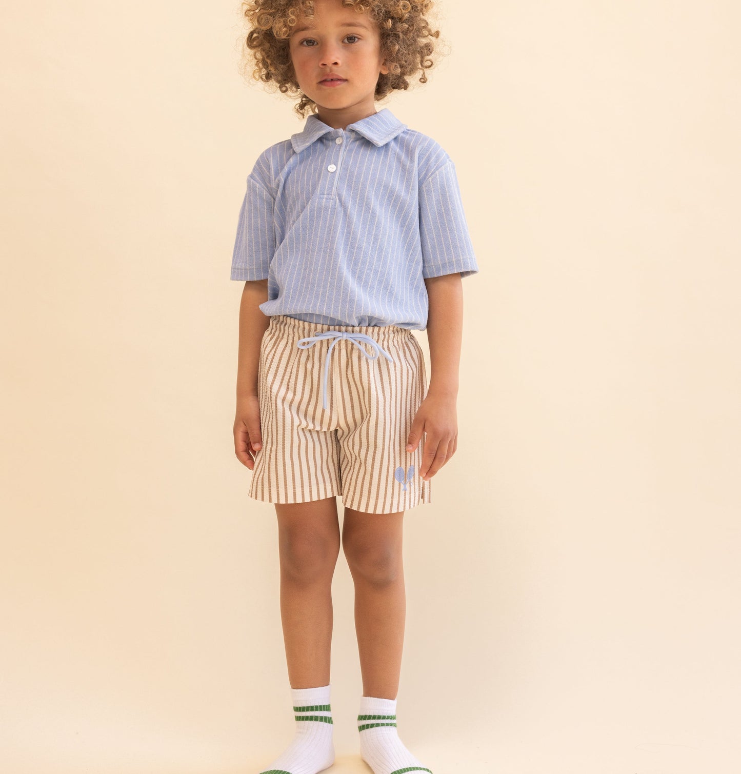 Ocean Swim Shorts, Light Brown Stripe