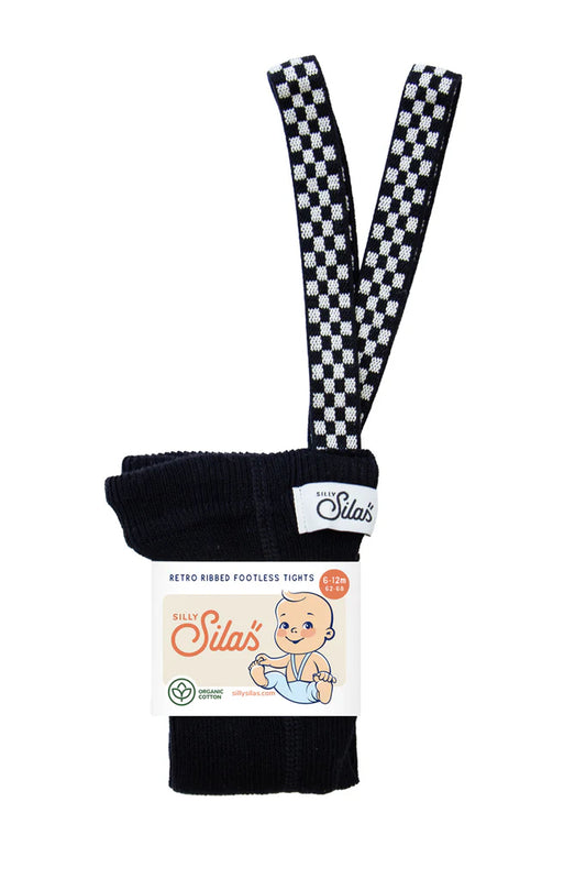 Silly Silas Ribbed Footless Tights, Classic Black Checked