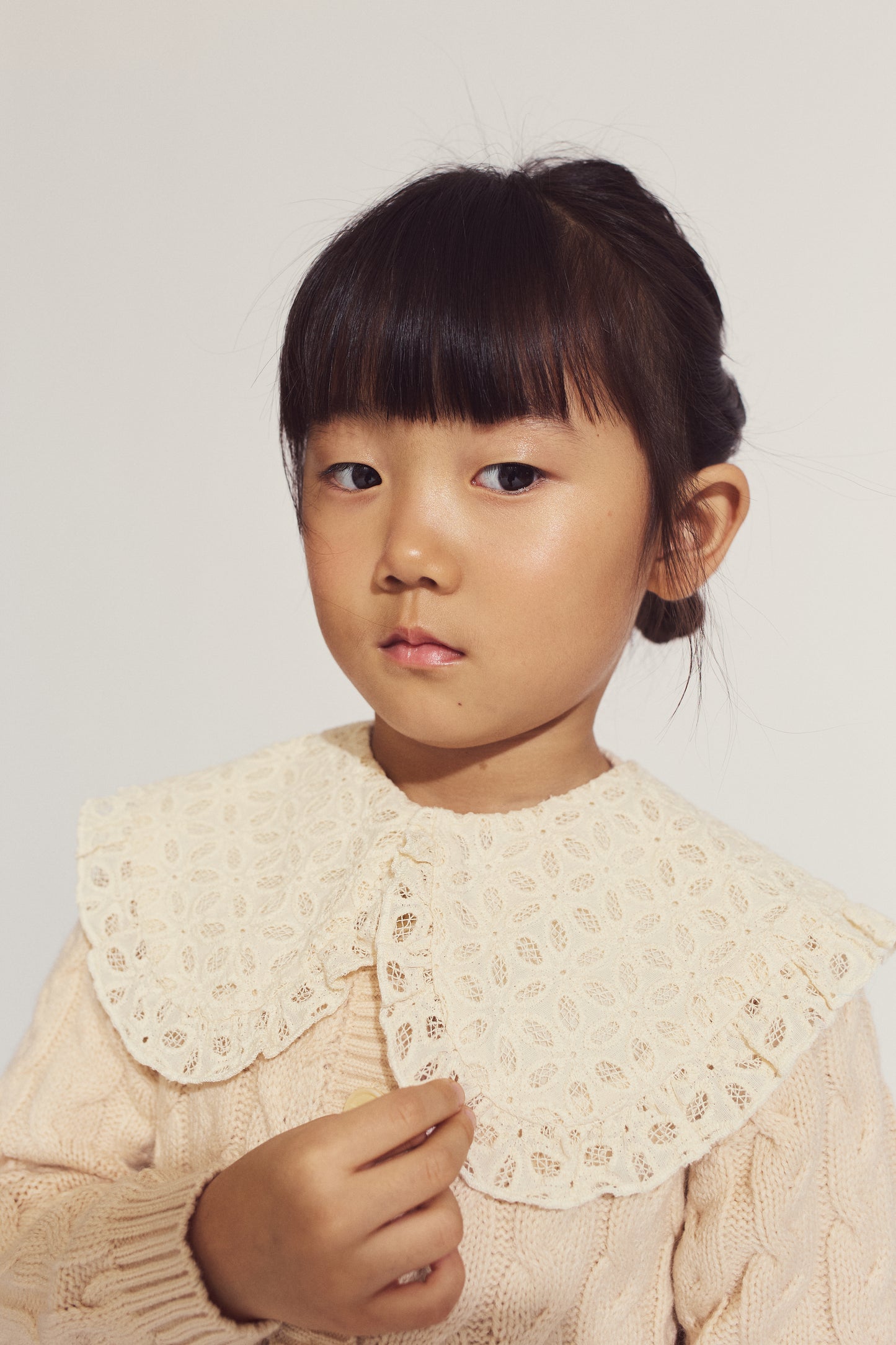 Girls Hilary Cardigan with Detachable Collar, Beige