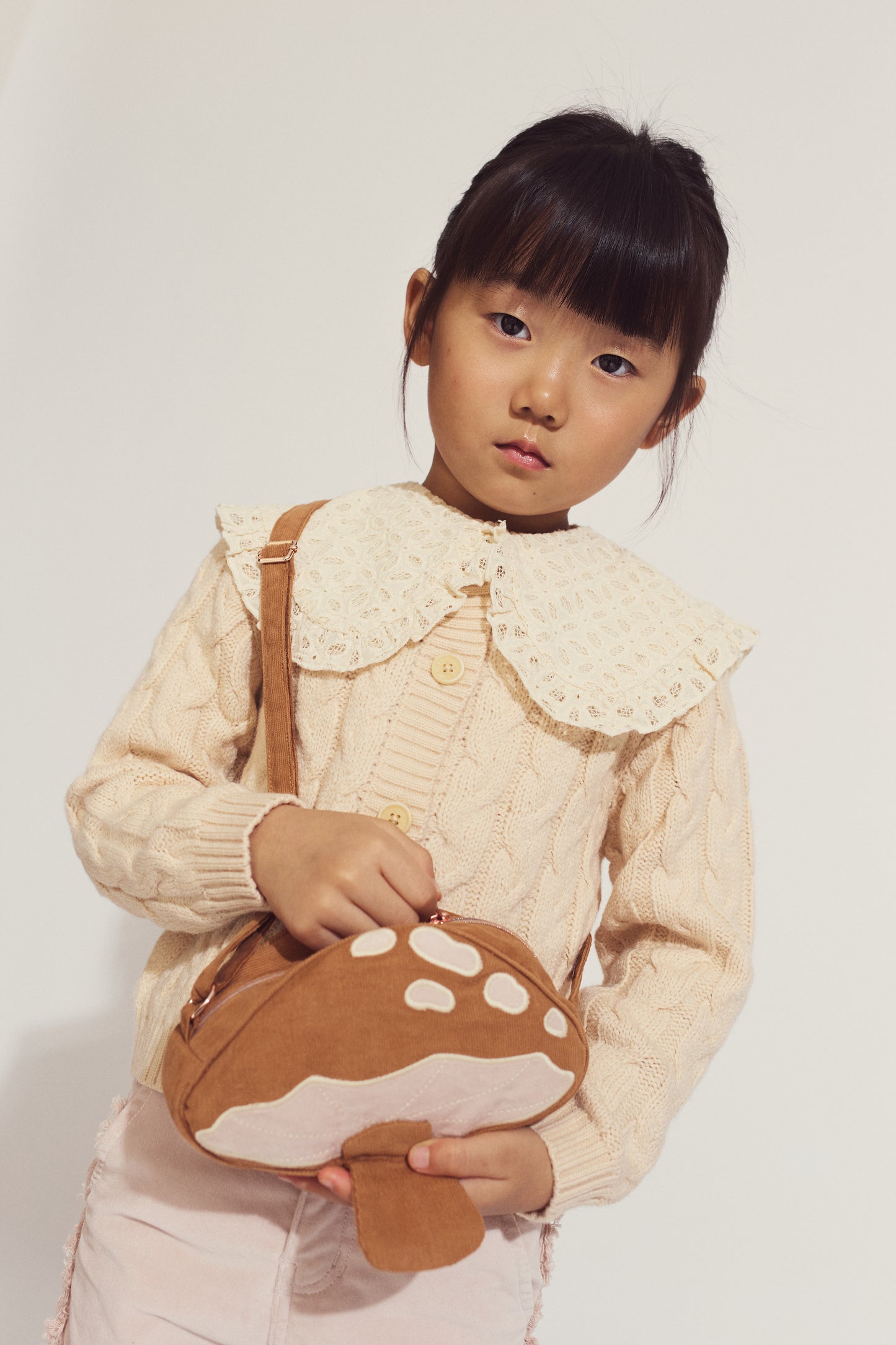 Girls Hilary Cardigan with Detachable Collar, Beige
