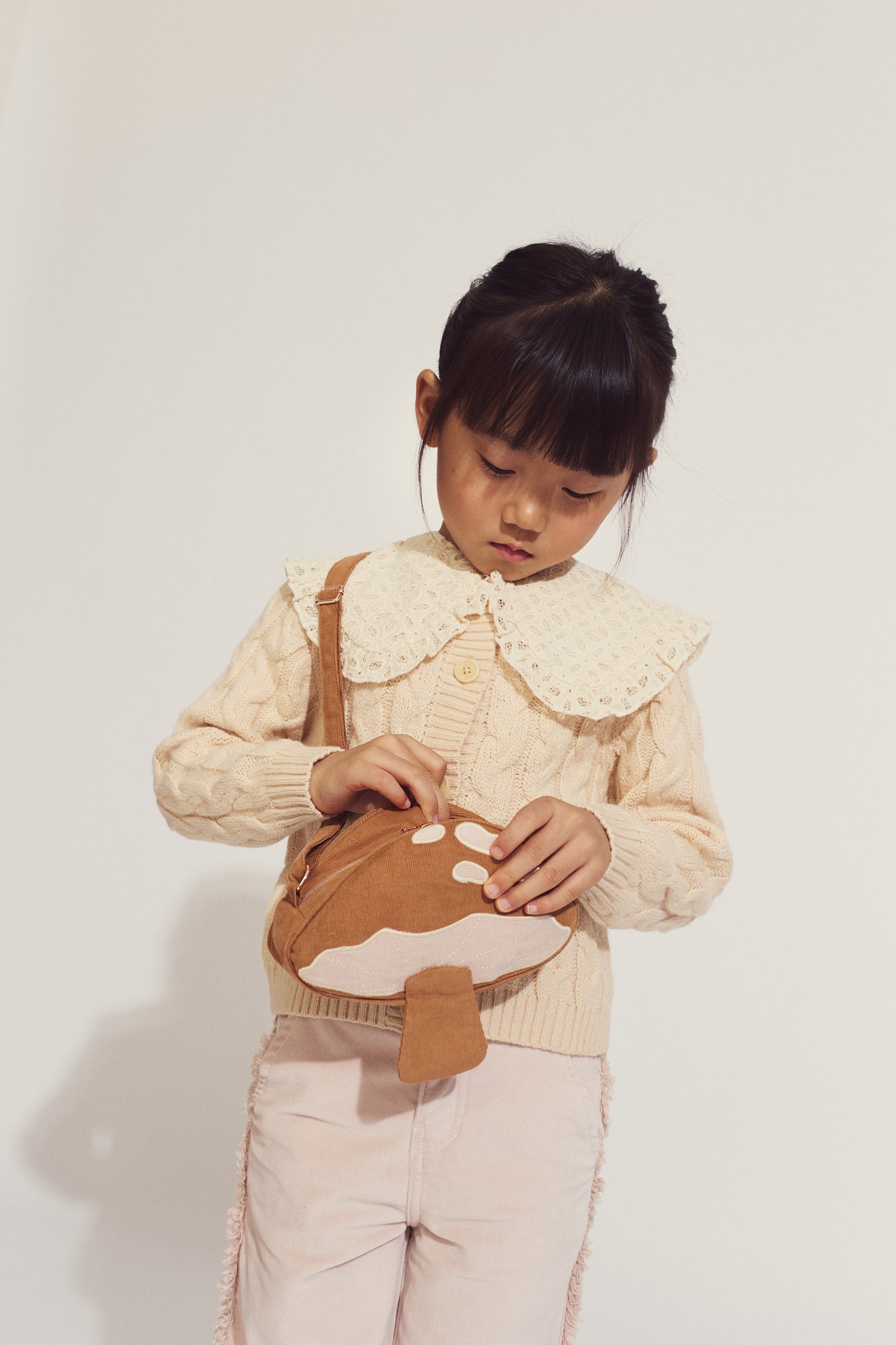 Girls Hilary Cardigan with Detachable Collar, Beige
