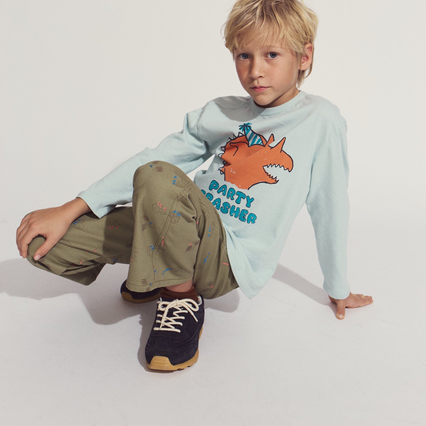 Boys Harold Loose Pants, Khaki Green