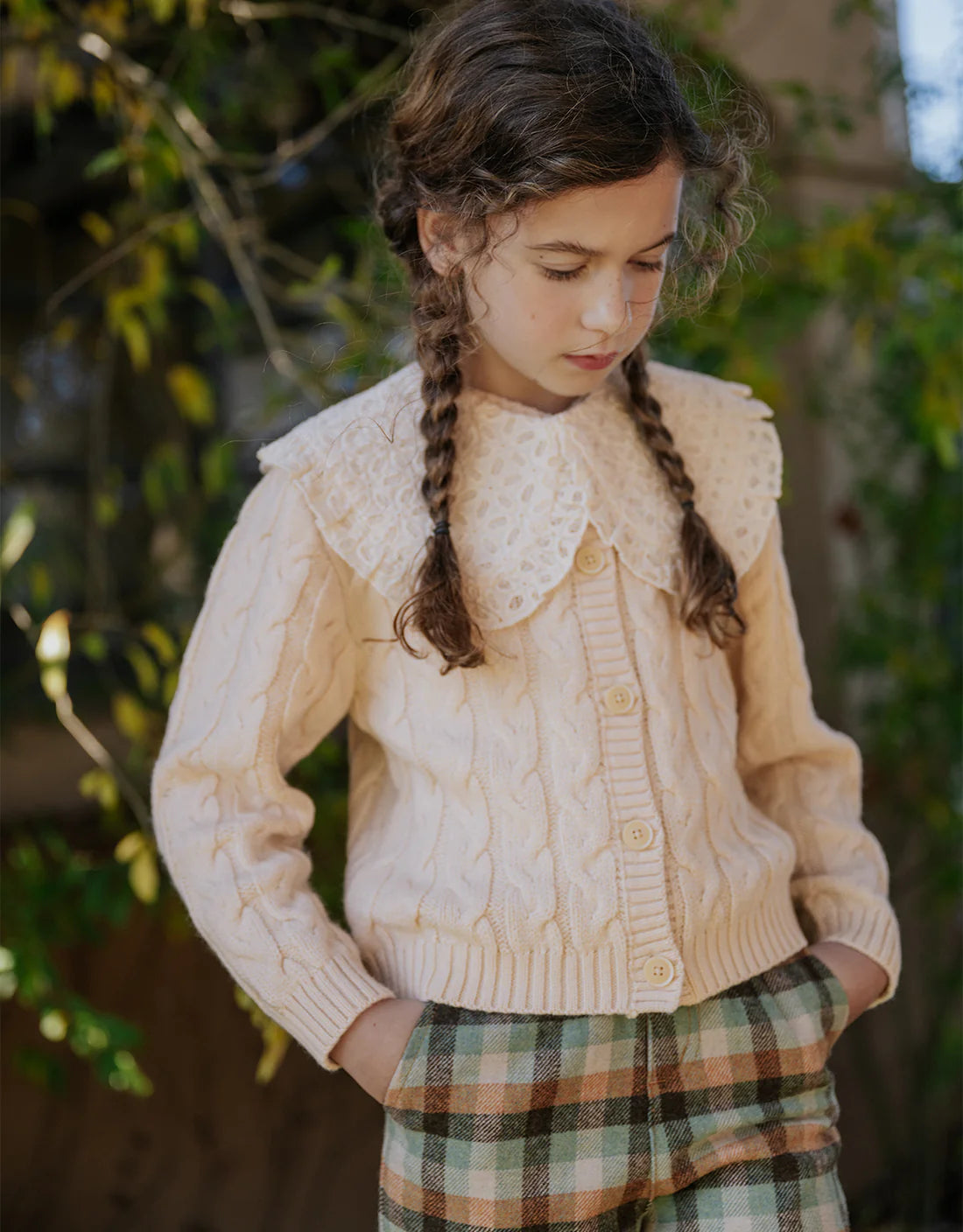 Girls Hilary Cardigan with Detachable Collar, Beige
