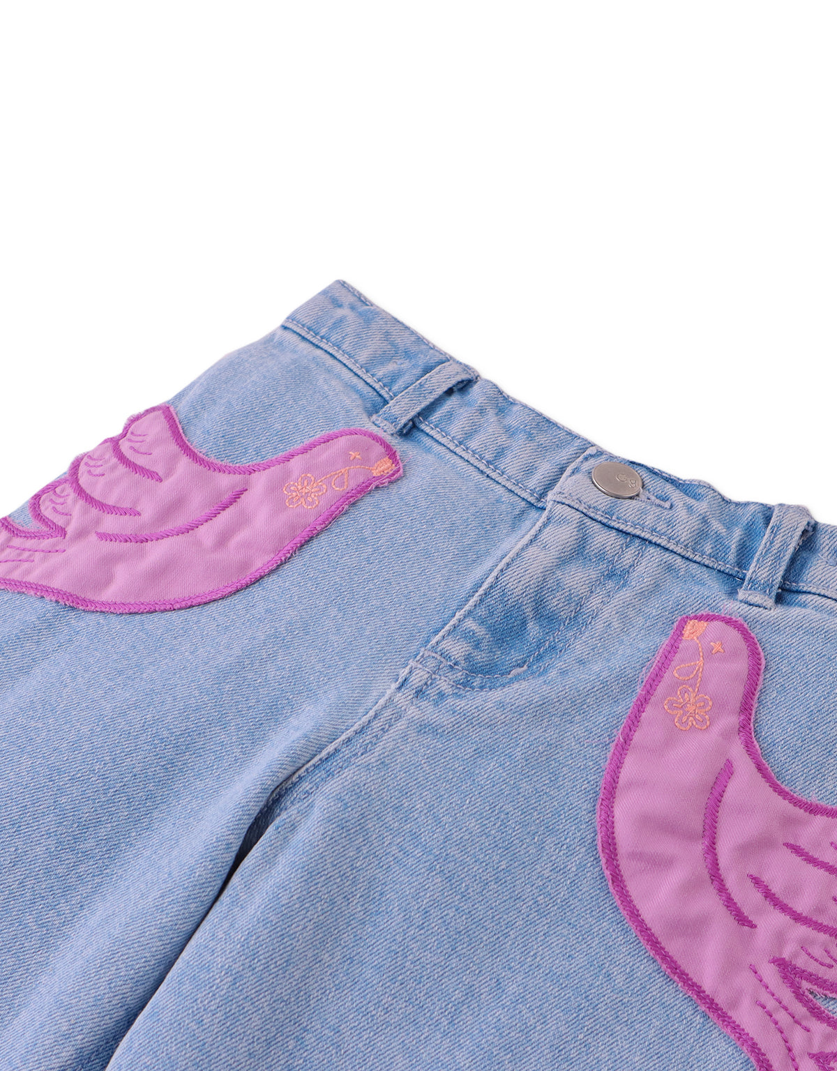 Girls Esme Denim Pants with Bird Patch Pocket, Blue