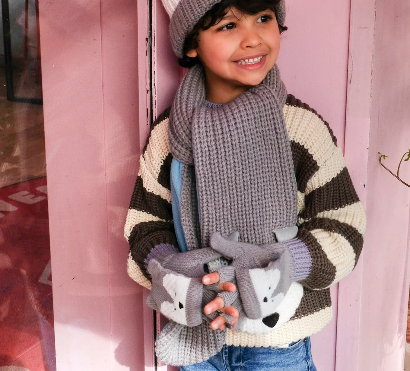 Husky Dog Knitted Gloves