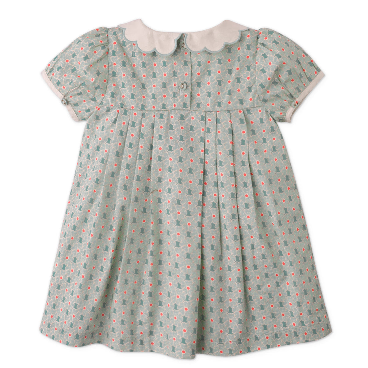 Girls Norah Dress with Embroidered Collar, Green