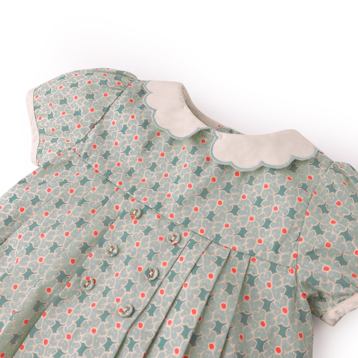 Girls Norah Dress with Embroidered Collar, Green