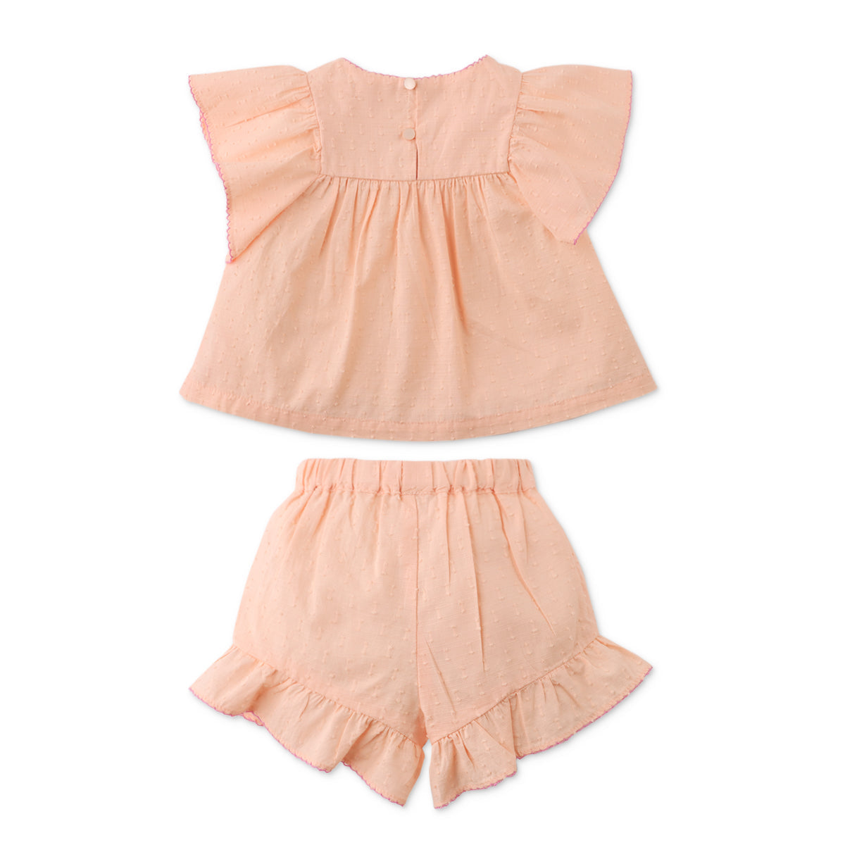Girls Alana Top and Shorts Set with Embroidery, Peach