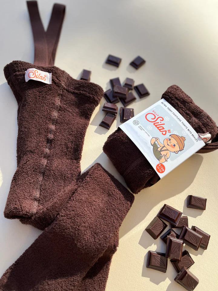 Silly Silas Teddy Warmy Footless Tights, Chocolate Brown
