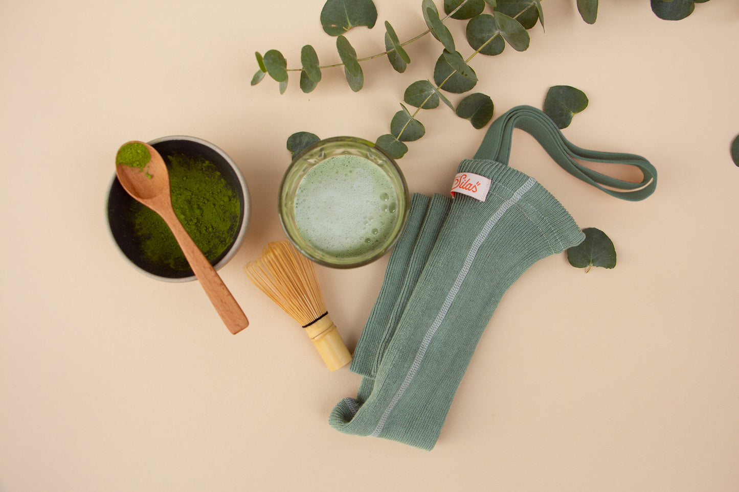Silly Silas Ribbed Footless Tights, Matcha Oat Latte