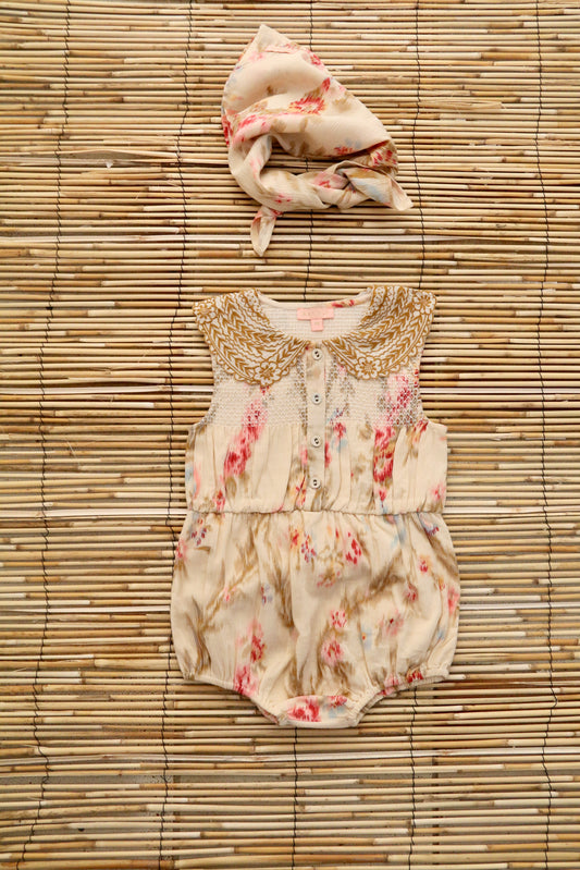 Romper with Scarf, Antoinette Print Crepe
