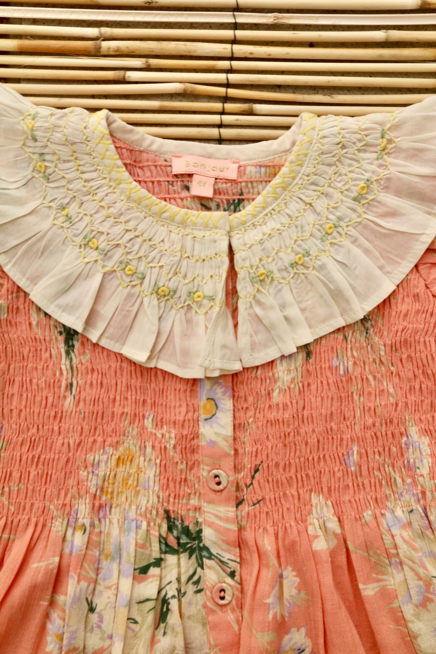 Tunique with Emb Collar & Hair Clip, Marguerite Print Crepe